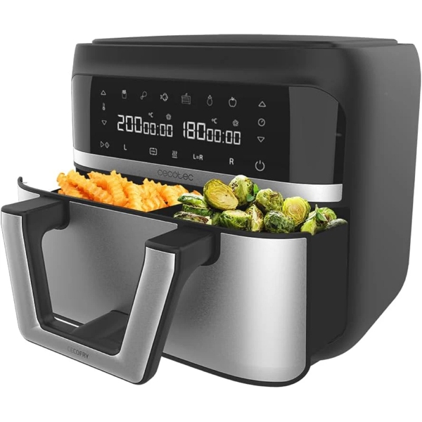 აეროგრილი Cecotec 4996 Freidora de aire Cecofry Dual 9000, 2850W, 9L, Air Fryer, Black/Silver