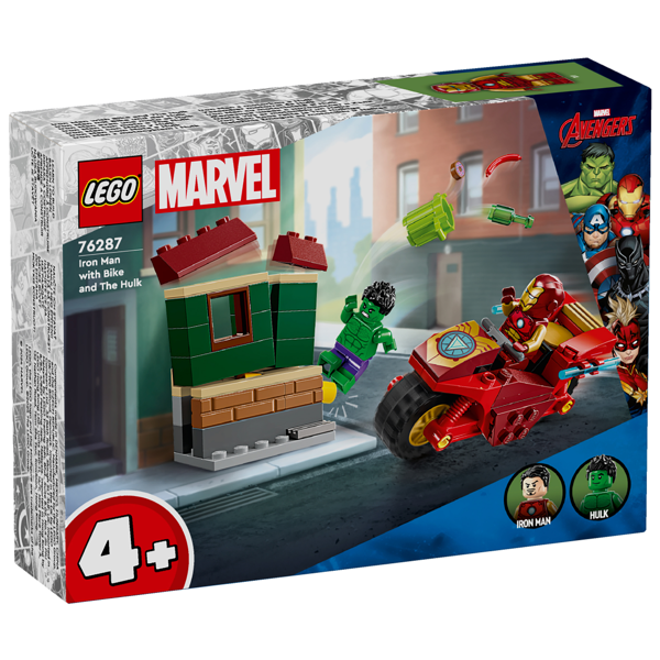 ასაწყობი კონსტრუქცია Lego 76287, Iron Man with Bike and The Hulk