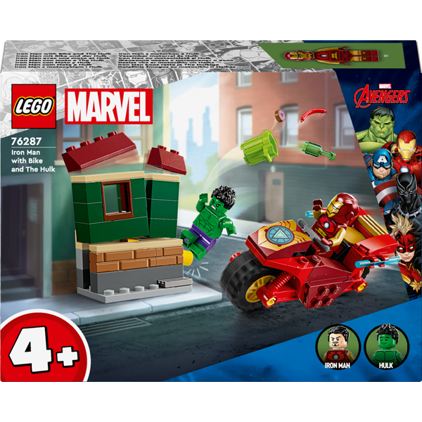 ასაწყობი კონსტრუქცია Lego 76287, Iron Man with Bike and The Hulk