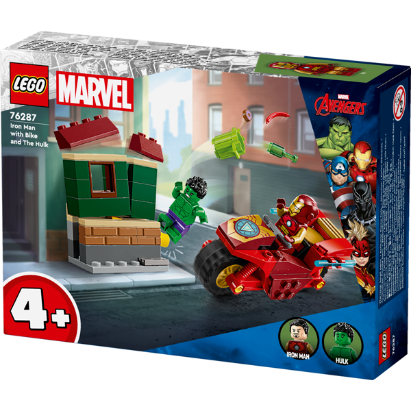 ასაწყობი კონსტრუქცია Lego 76287, Iron Man with Bike and The Hulk