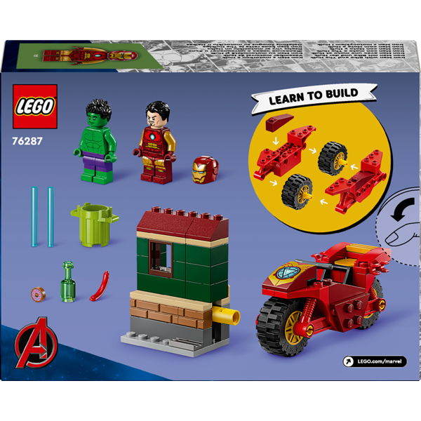 ასაწყობი კონსტრუქცია Lego 76287, Iron Man with Bike and The Hulk