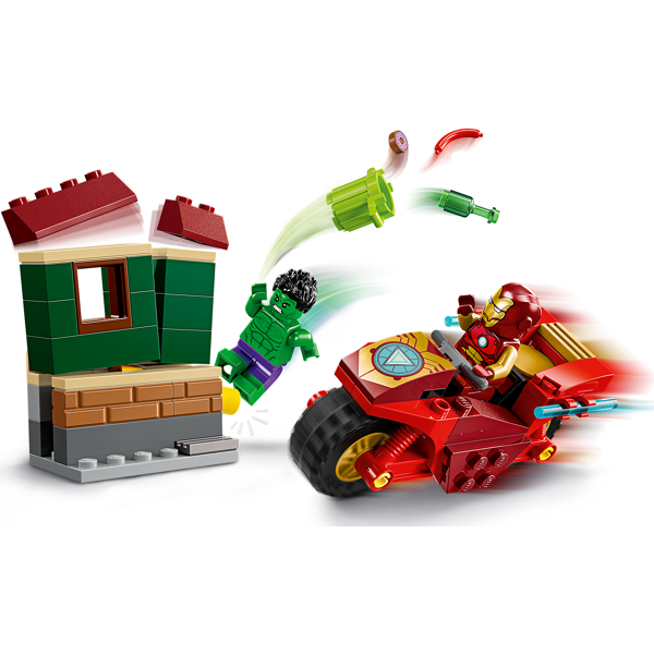 ასაწყობი კონსტრუქცია Lego 76287, Iron Man with Bike and The Hulk