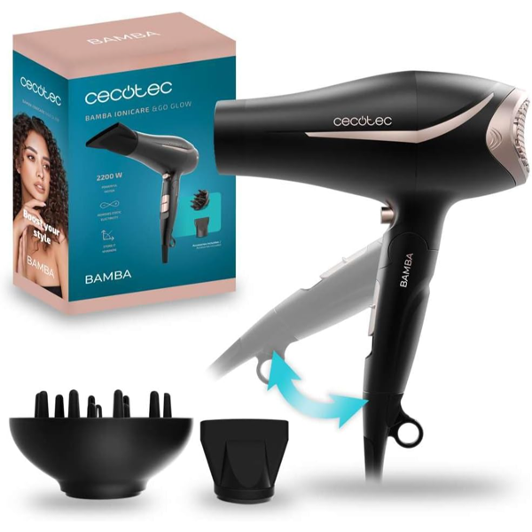 Hair Dryer Cecotec 4414 Bamba IoniCare Power&Go Glow, 2000W, Black