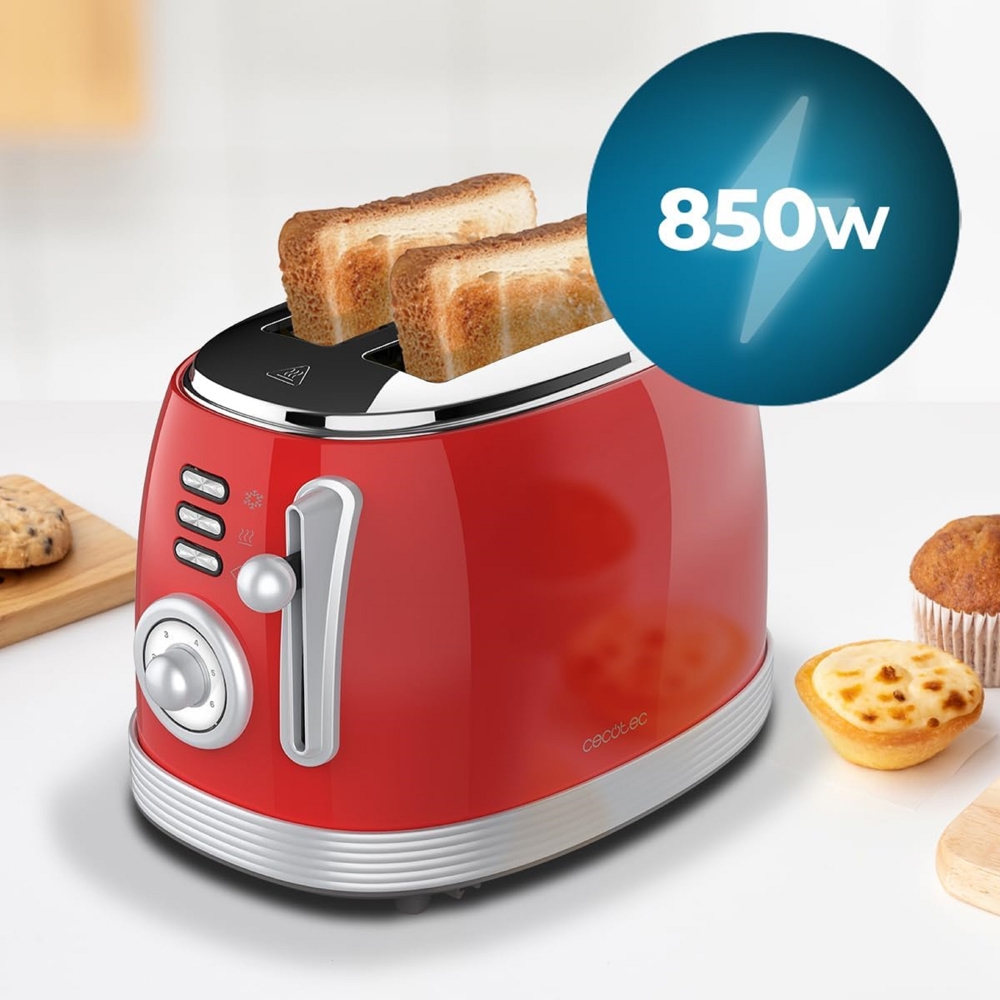 ტოსტერი Cecotec 03259 Vintage 800, 850W, Toaster, Red