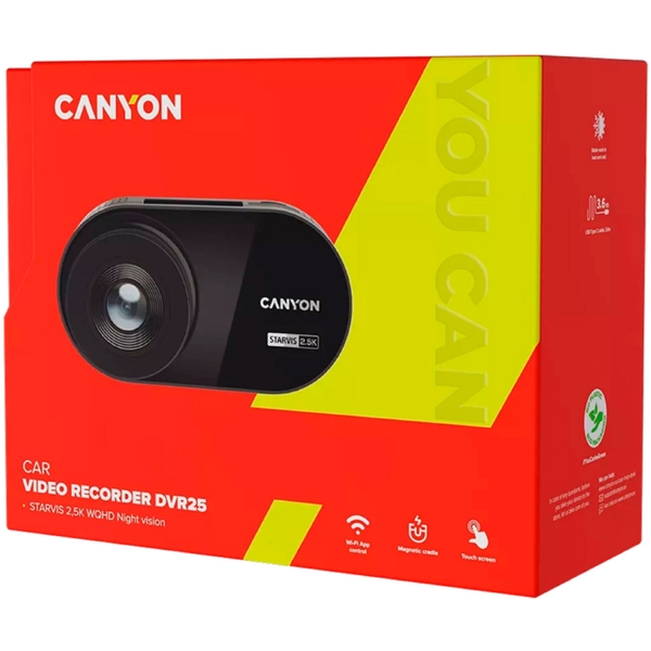 Canyon CND-DVR25, WQHD, Built in WiFi, 140°, Dash Cam Set, Black