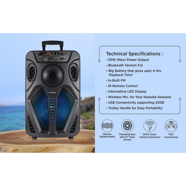 დინამიკი Intex T-311 TUFB, 55W, Bluetooth, USB, Speaker, Black