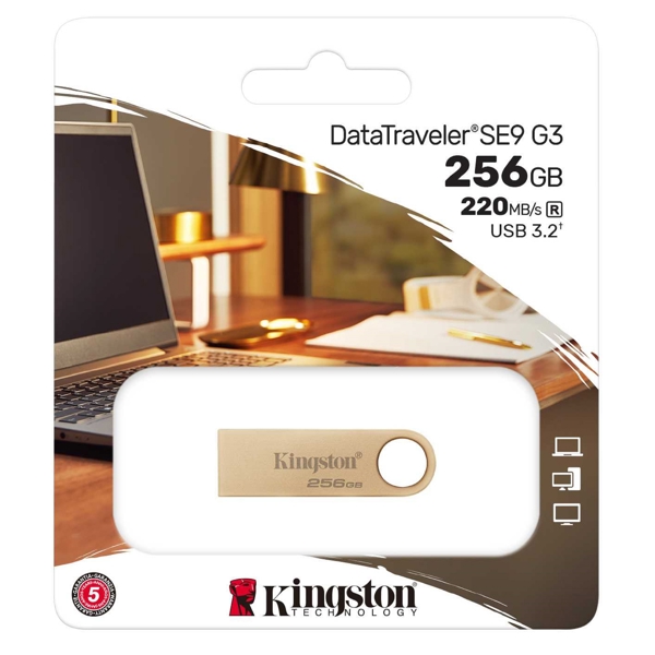 USB ფლეშ მეხსიერება Kingston DTSE9G3/256GB DataTraveler, 256GB, USB3.2, Gold