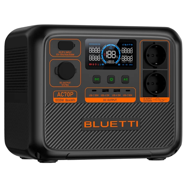 ელექტრო სადგური Bluetti AC70P, 864Wh, USB-C, USB-A, Power Station, Black