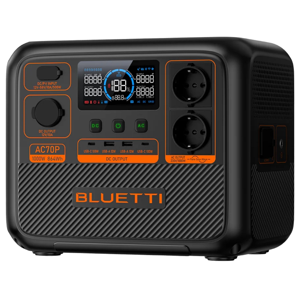 ელექტრო სადგური Bluetti AC70P, 864Wh, USB-C, USB-A, Power Station, Black