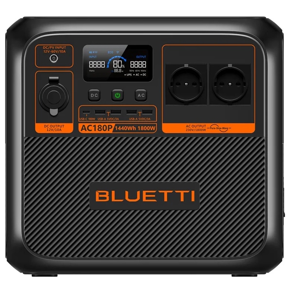 Bluetti AC180P, 1440Wh, USB-C, USB-A, Power Station, Black