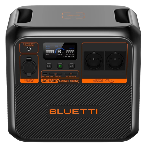 Bluetti AC180P, 1440Wh, USB-C, USB-A, Power Station, Black