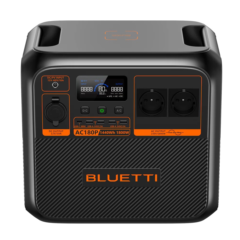 Bluetti AC180P, 1440Wh, USB-C, USB-A, Power Station, Black