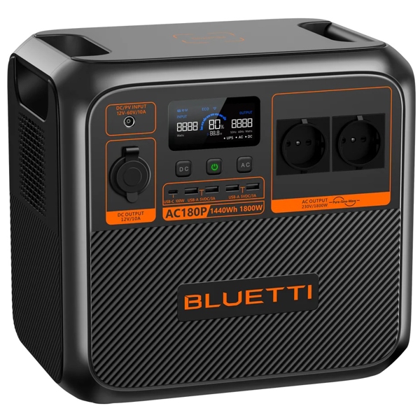 Bluetti AC180P, 1440Wh, USB-C, USB-A, Power Station, Black