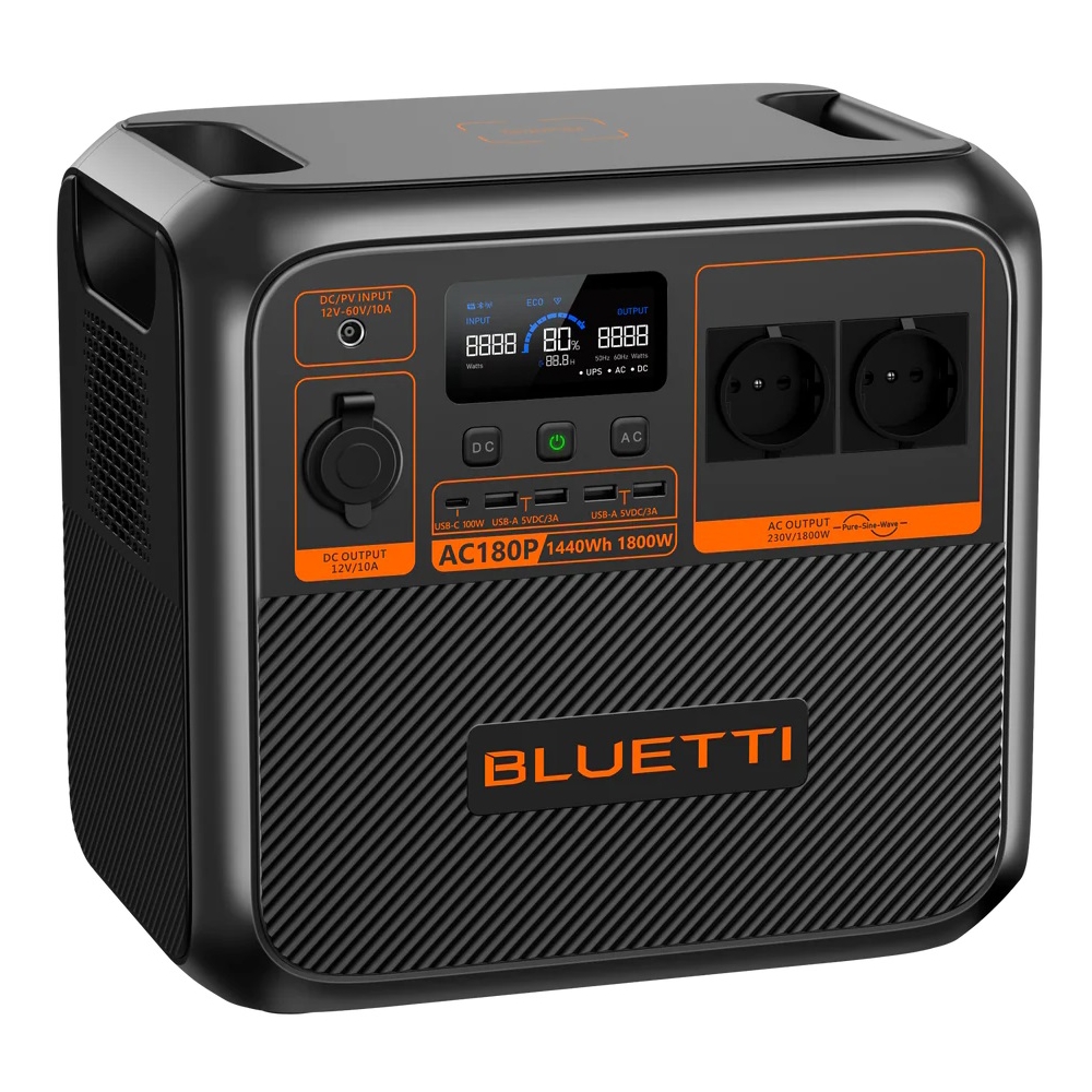 Bluetti AC180P, 1440Wh, USB-C, USB-A, Power Station, Black