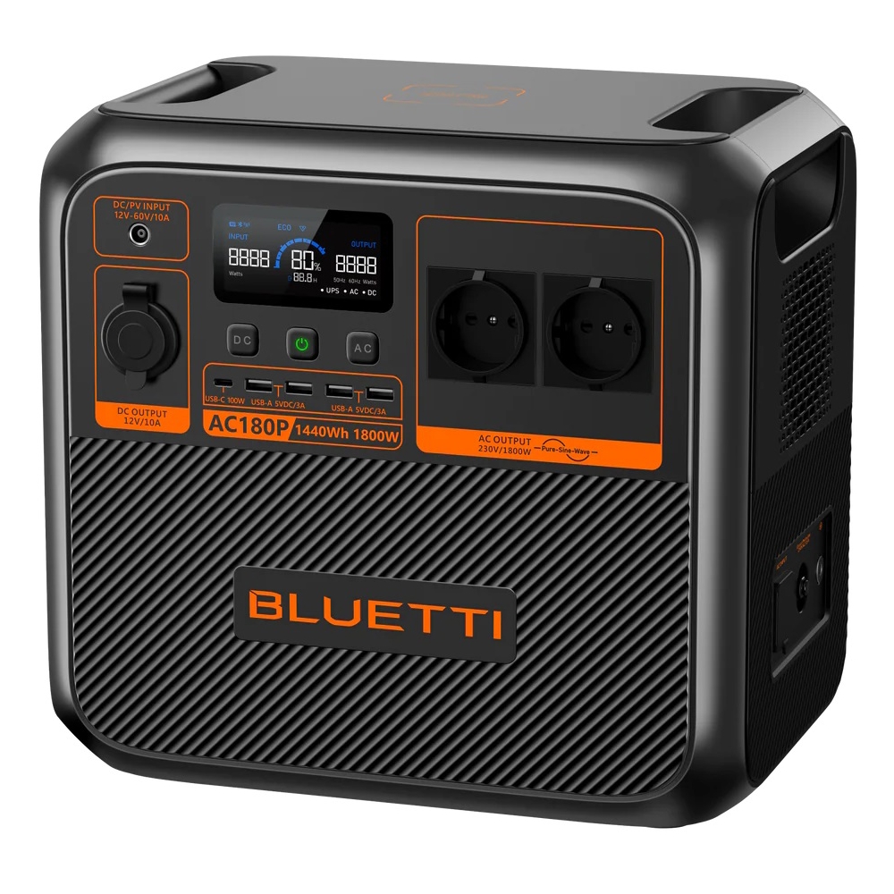 Bluetti AC180P, 1440Wh, USB-C, USB-A, Power Station, Black