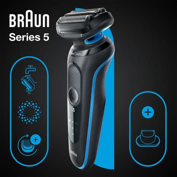 წვერსაპარსი Braun 51-B1200s Series 5, Electric Shaver, Black/Blue