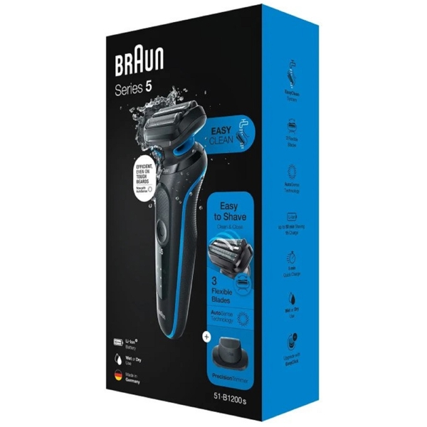 წვერსაპარსი Braun 51-B1200s Series 5, Electric Shaver, Black/Blue