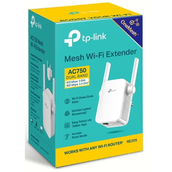 TP-Link RE205, 750Mbps, WiFi Range Extender, White