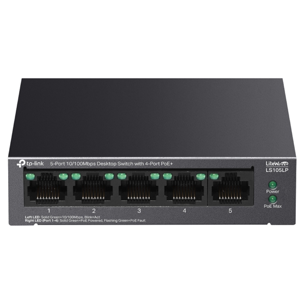 TP-Link LS105LP, 5-Port, PoE+ Switch, Black