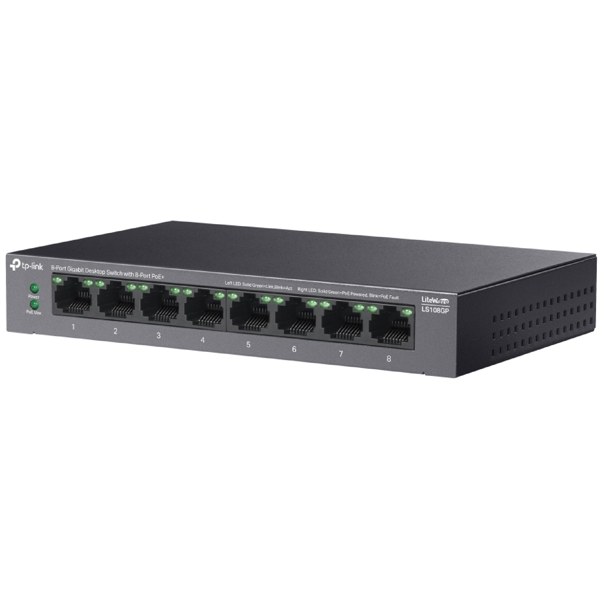 TP-Link LS108GP, 8-Port Gigabit, PoE+ Switch, Black