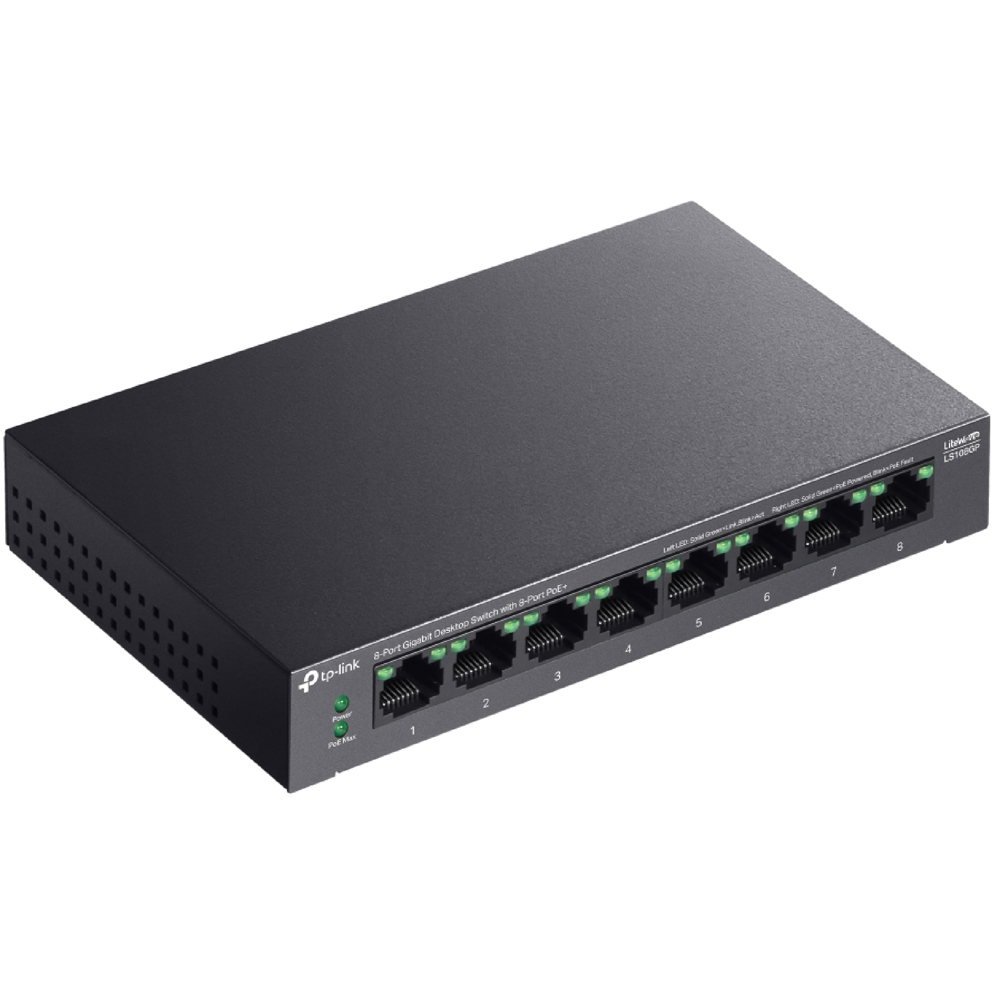 სვიჩი TP-Link LS108GP, 8-Port Gigabit, PoE+ Switch, Black