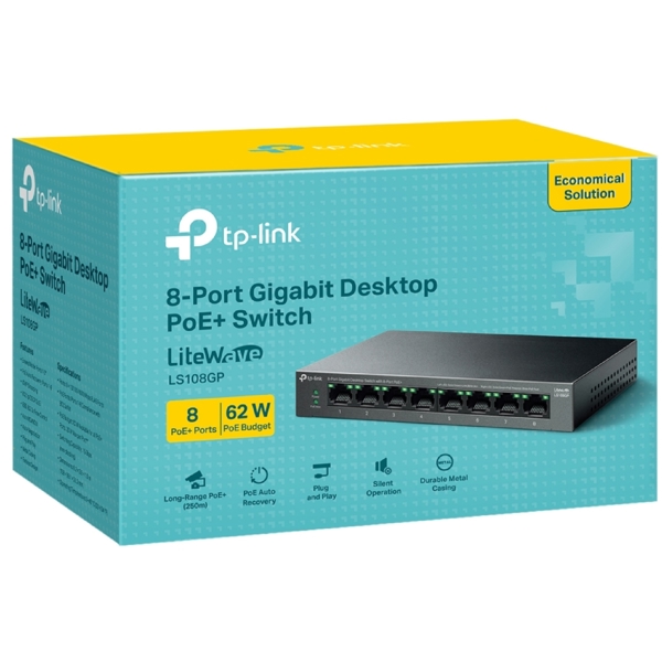 TP-Link LS108GP, 8-Port Gigabit, PoE+ Switch, Black