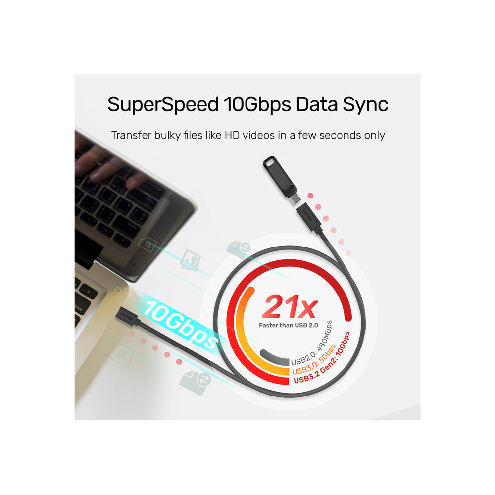 UNITEK C14086BK, Type-C Male To Female Cable, 0.5M, Black