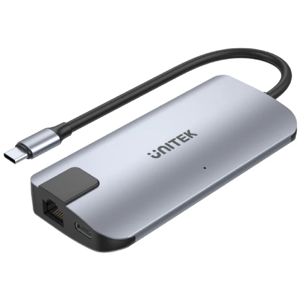 Unitek D1028A, USB-C, USB, HDMI, RJ45, Hub, Grey