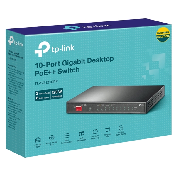 სვიჩი TP-Link TL-SG1210PP, 10-Port Gigabit, PoE+ Switch, Black