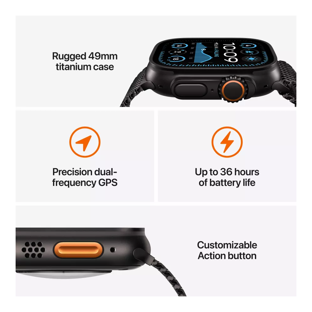 Apple MX4V3RB/A Watch Ultra 2, 1.92", IP6X Waterproof, Bluetooth, Wifi, Smart Watch, Black