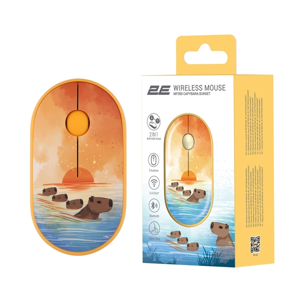 მაუსი 2E 2E-MF300WCAPIBARAYW SUNSET, Wireless, Bluetooth, USB, Mouse, Yellow