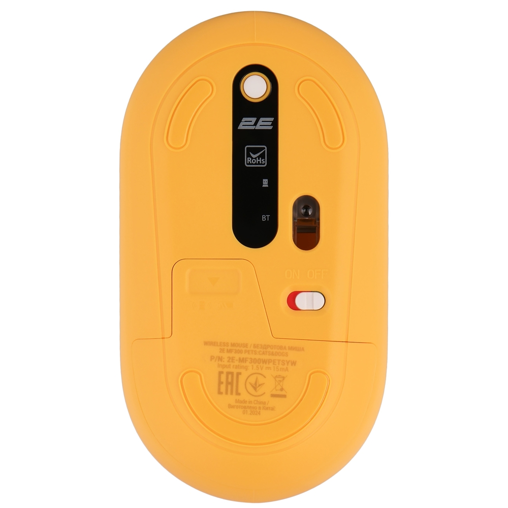 2E 2E-MF300WPETSYW CATS&DOGS, Wireless, Bluetooth, USB, Mouse, Yellow