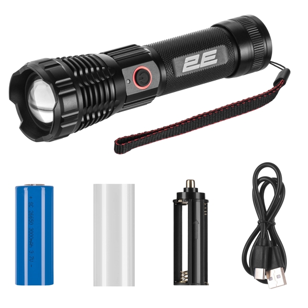 2E 2E-FLYB2630, 10W, Hand Rechargeable, Flashlight, Black