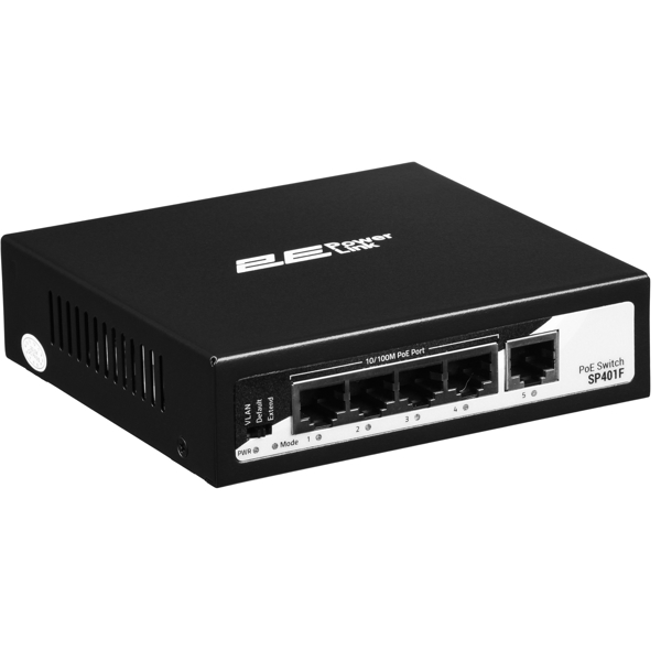 2E 2E-SP401F-2 PowerLink, 5-Port, PoE+Switch, Black