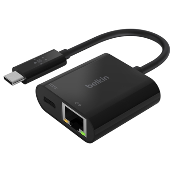 USB-C ადაპტერი Belkin INC001BTBK, USB-C To Ethernet + Charge Adapter, Black