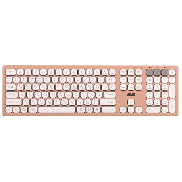 კლავიატურა 2E 2E-KS270WBPN Scissor, Wireless, USB, Bluetooth, Keyboard, Pink/White