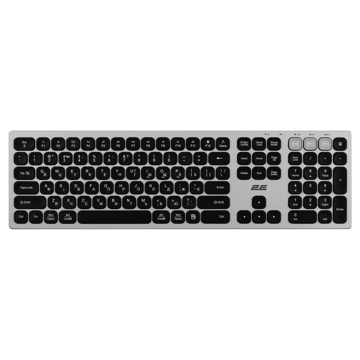 კლავიატურა 2E 2E-KS270WBGR Scissor, Wireless, USB, Bluetooth, Keyboard, Grey/Black