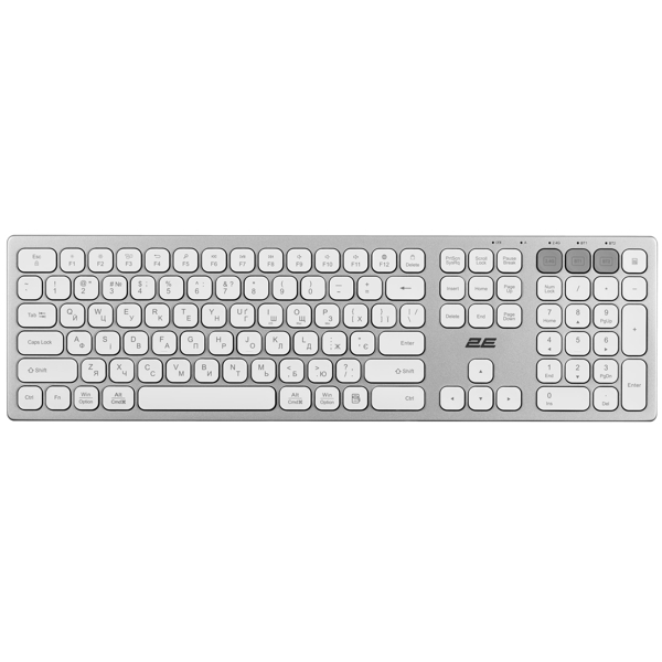 კლავიატურა 2E 2E-KS270WBWH Scissor, Wireless, USB, Bluetooth, Keyboard, White/Silver