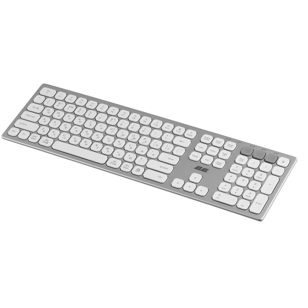 კლავიატურა 2E 2E-KS270WBWH Scissor, Wireless, USB, Bluetooth, Keyboard, White/Silver