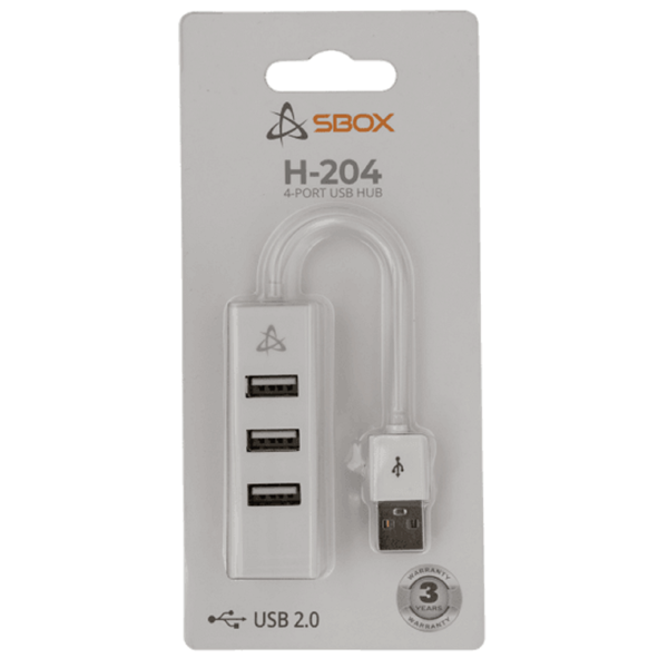 Sbox H-204 WHITE, USB, Hub, White