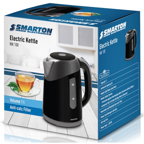 ელექტრო ჩაიდანი Smarton WK 100, 1L, Electric Kettle, Black