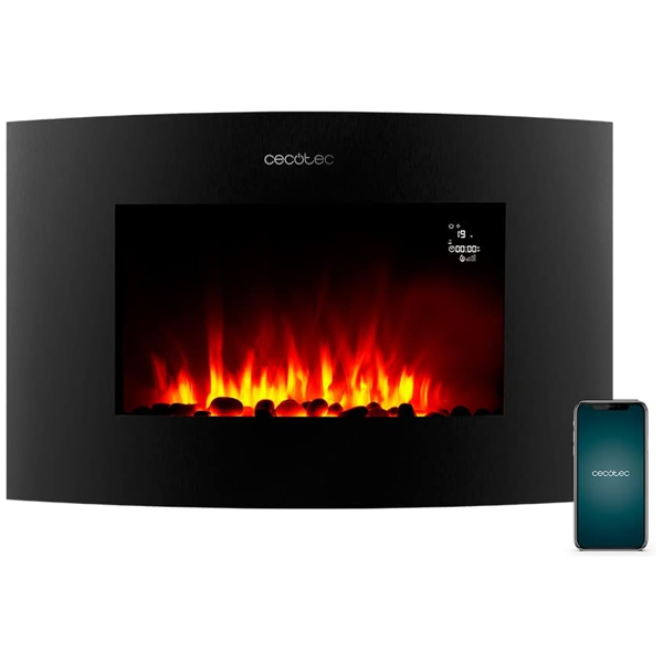 Electric Fireplace Cecotec 05815 ReadyWarm 3550 Curved Flames Connected, 2000W, 30m², Black