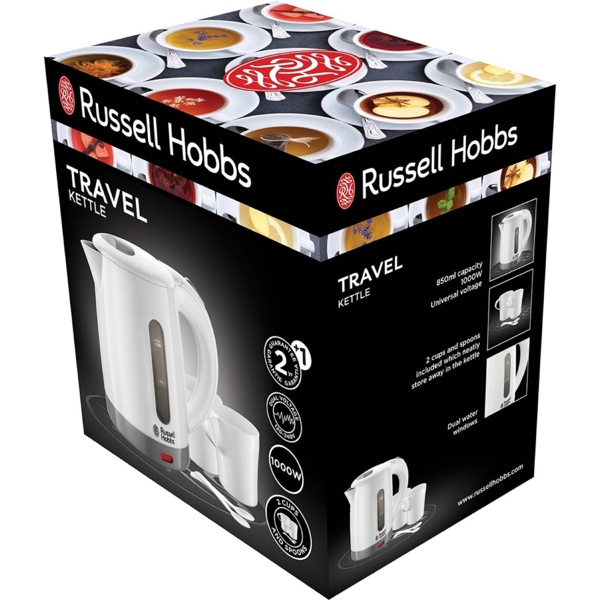 ელექტრო ჩაიდანი Russell Hobbs 23840-70 Travel, 1000W, 850ML, Electric Kettle, White