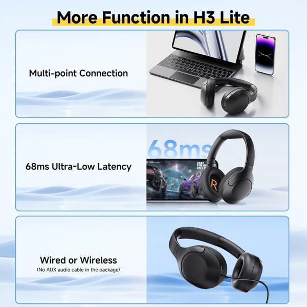 ყურსასმენი QCY 6957141409039 H3 Lite, Headset, Wireless, Bluetooth, AUX, Black