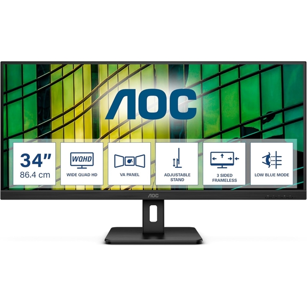 მონიტორი AOC U34E2M, 34", Monitor, QHD, VA, HDMI, DP, Black