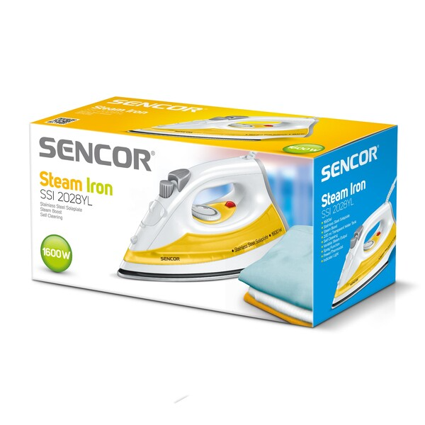 ორთქლის უთო Sencor SSI 2028YL, 1600W, 200ML, Steam Iron, White/Orange