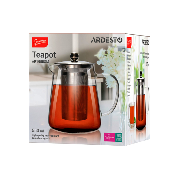 Teapot Ardesto AR1955GM Gemini Milano, 550ml, Transparent