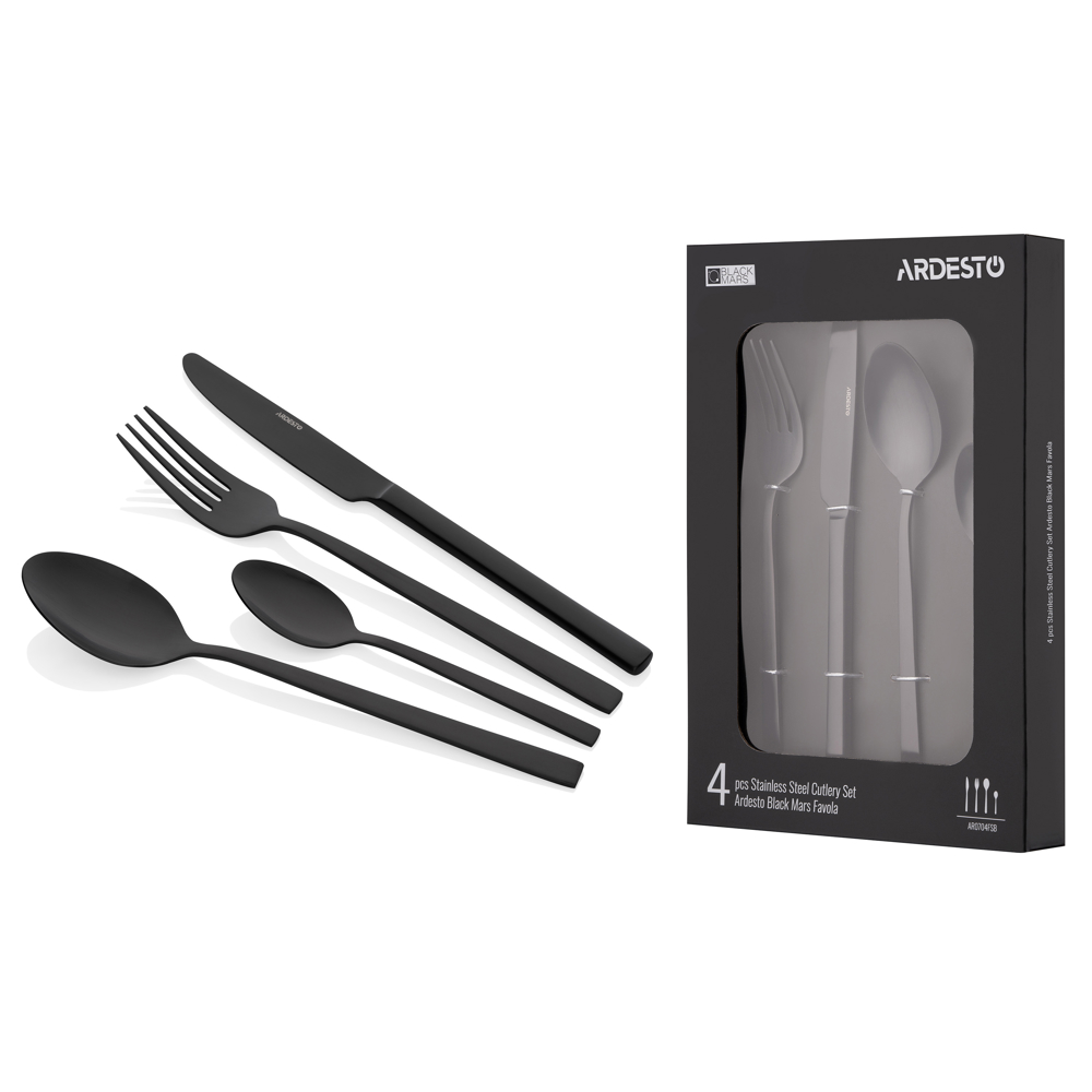 დანა ჩანგლის ნაკრები Ardesto AR0704FSB Black Mars Favola, 4pcs, Cutlery set, Black