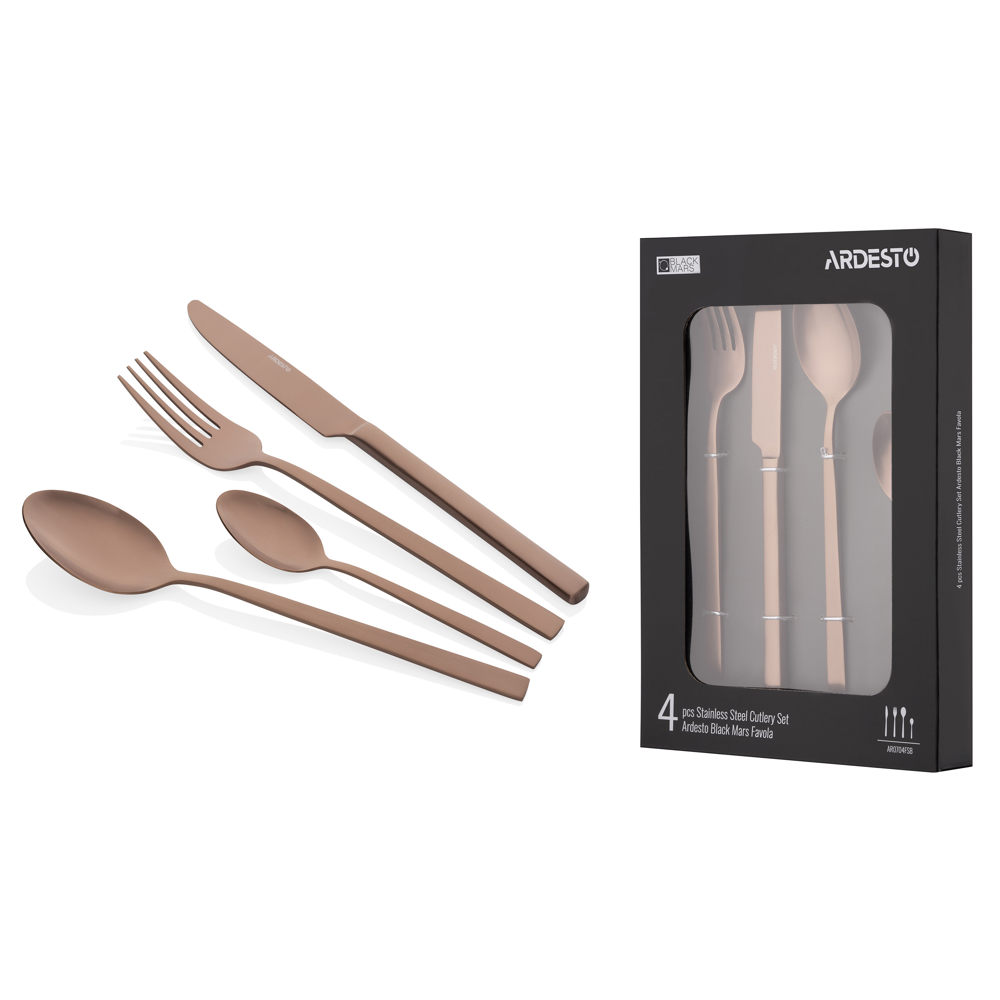 დანა ჩანგლის ნაკრები Ardesto AR0704FSC Black Mars Favola, 4pcs, Cutlery set, Copper