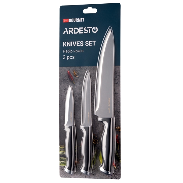 Knives Set Ardesto AR2103BL Gemini Gourmet, 3pcs, Black/Silver